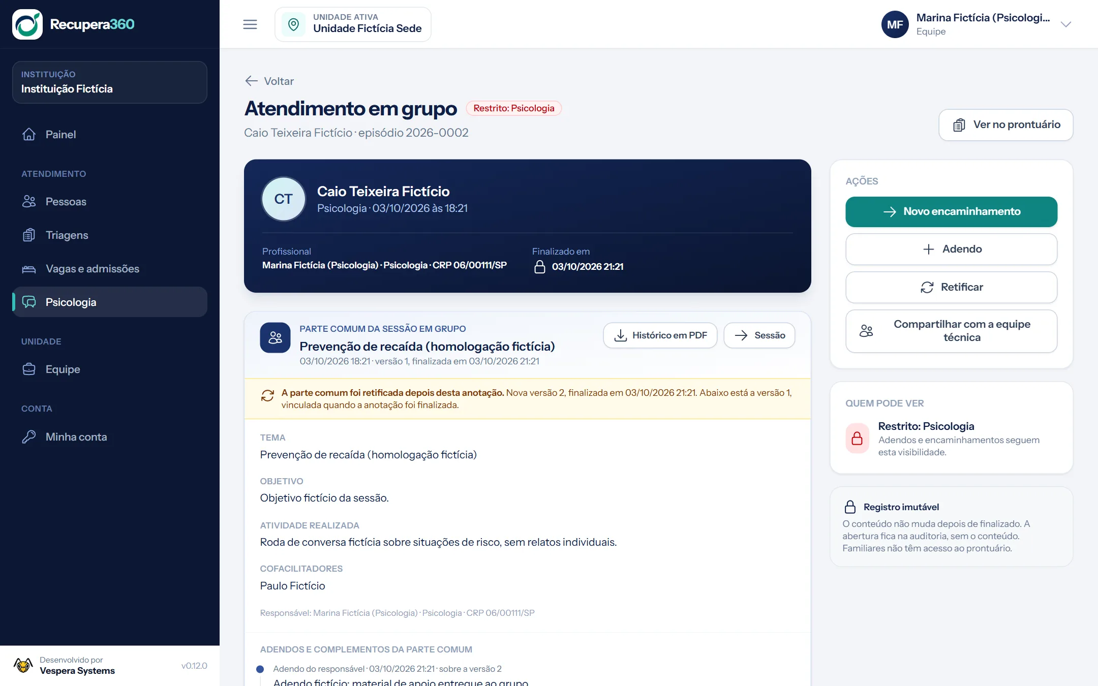 Anotação individual com aviso de retificação da parte comum